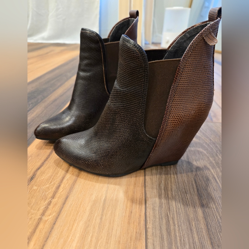 Brown and Black Textured Ankle Boots